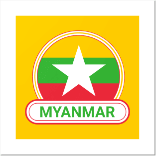 Myanmar Country Badge - Myanmar Flag Posters and Art